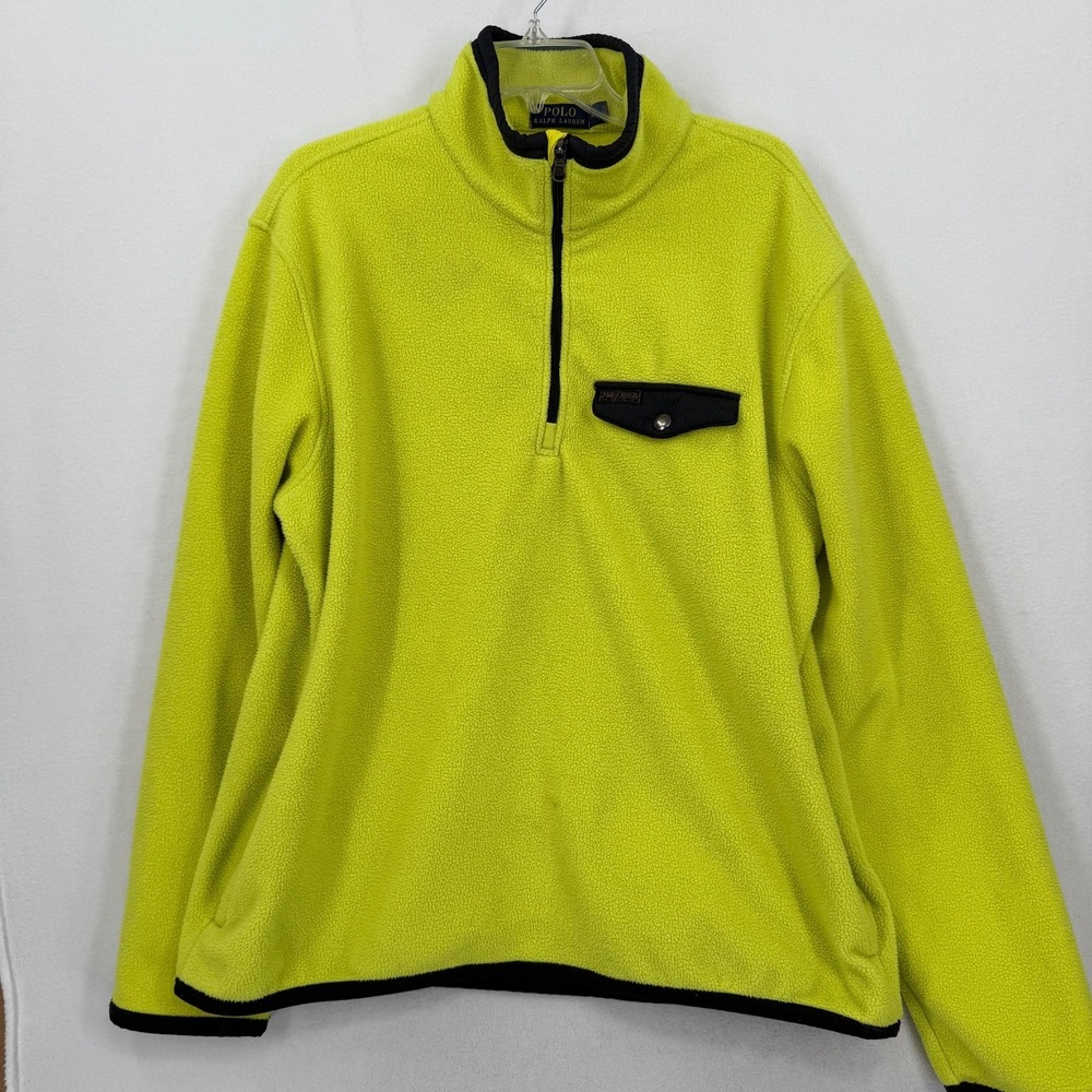 Polo Ralph Lauren 1/4 Zip‎ Hi Vis Fleece Pullover Jacket XL Yellow  Chest Pocket
